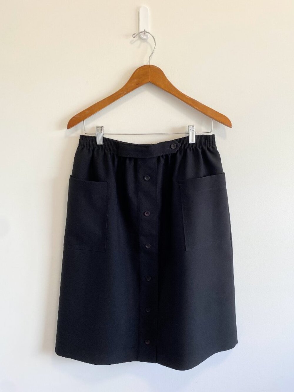 Vintage Button-Front A-Line Skirt w/ Stretch Waist / 90s / Made in Canada